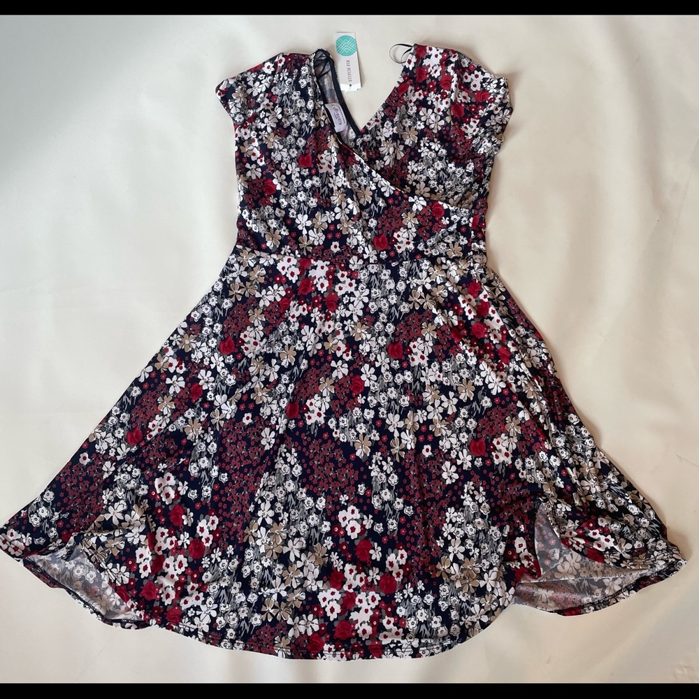 Kaileigh Amandine Knit Wrap Dress Size XL Multicolor Floral V Neck Stretchy NWT